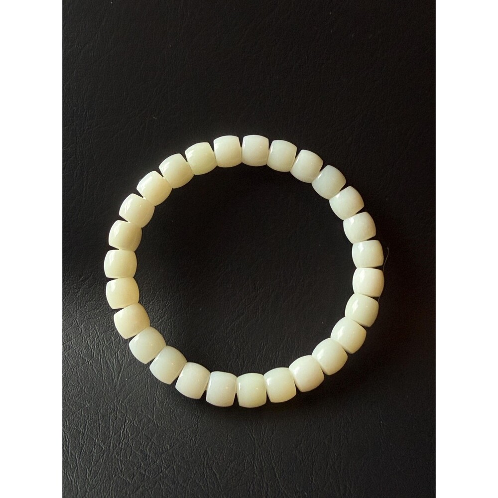 Natural white cream jade barrel shaped beaded bracelet 8.25mm handmade stacking